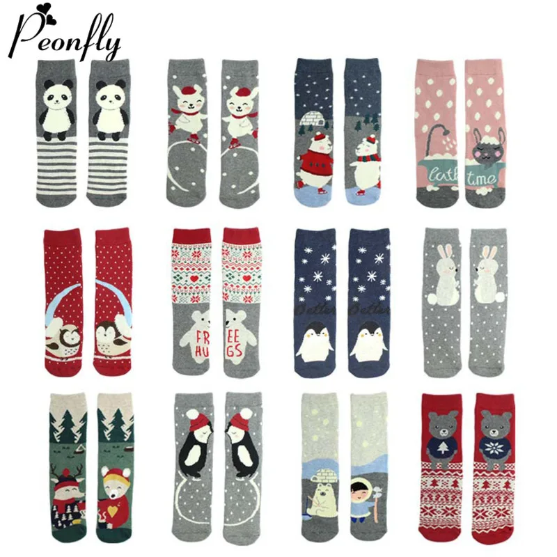 

Women's Socks Christmas Peonfly Fashion Harajuku Cute Cartoon Animal Cat Dog Printed Socks Funny Skate Cotton Happy Socks