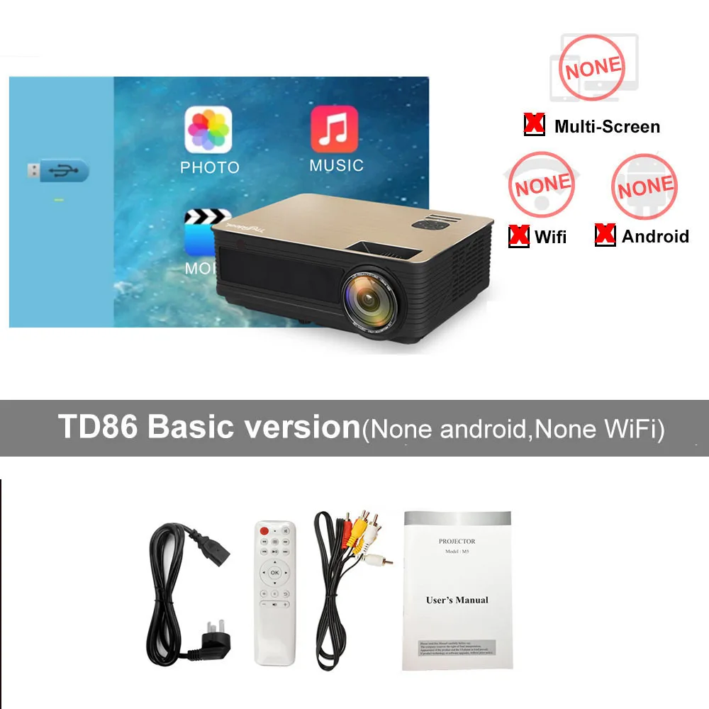 ThundeaL HD проектор TD86 4000 люмен Android 6,0 WiFi Bluetooth проектор Поддержка Full HD 1080P светодиодный M5 M5W 3D видео проектор - Цвет: Basic version