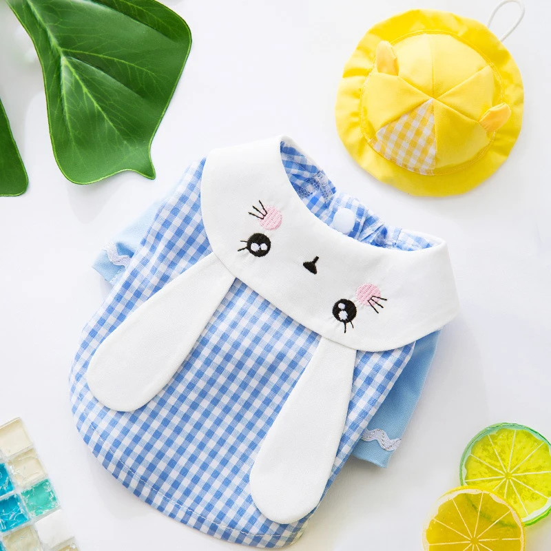 

Dog clothes Small dog rabbit shirt thin Breathable Teddy Cat Checked T-shirt pet vest