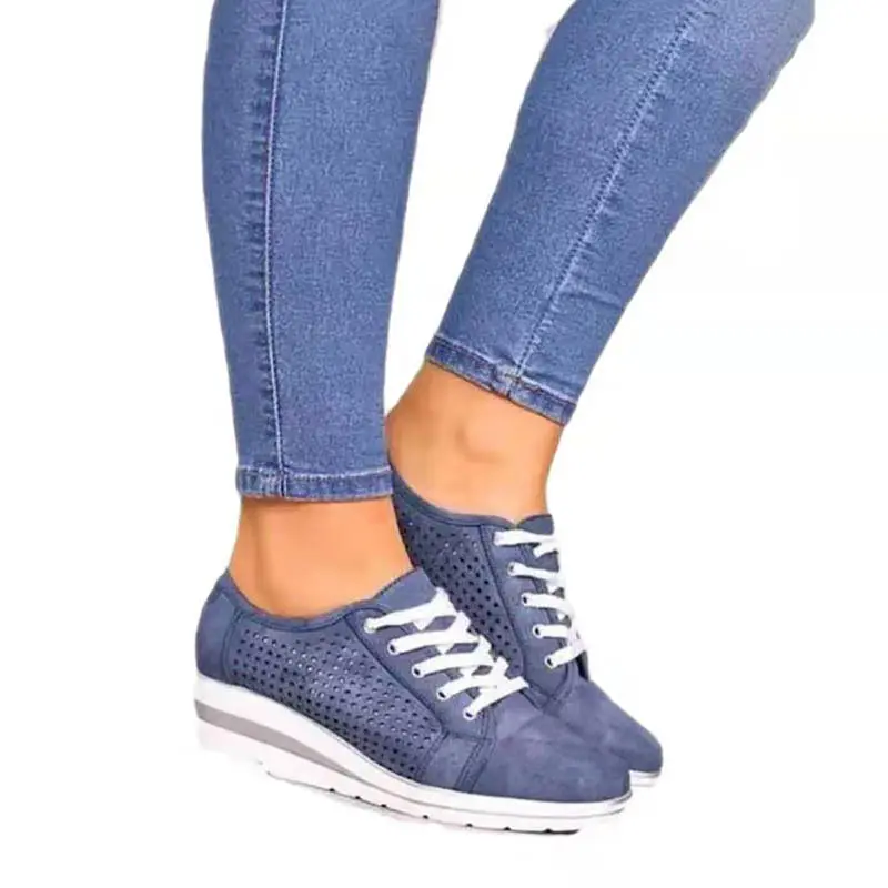 Женская Вулканизированная обувь 2019 однотонные дышащие туфли на танкетке женские