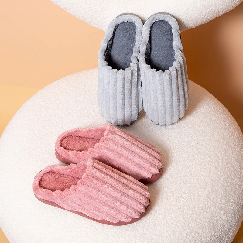 

2021 Ladies Winter Home Slippers Flock Thick Bottom Lovers Shoes Female Indoor Plush Non-Slip Adult Men Women Cotton Slippers
