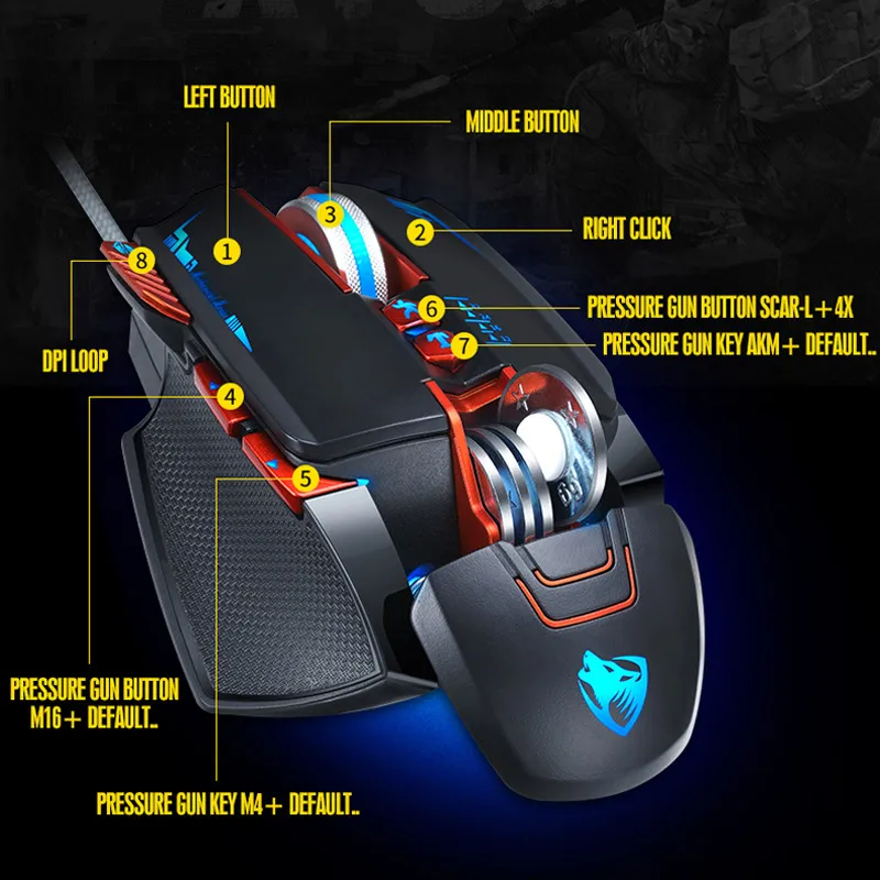 

Gaming Mouse Wired 3200 DPI Programmable Breathing Light Ergonomic USB Computer Mause for Desktop Laptop PC