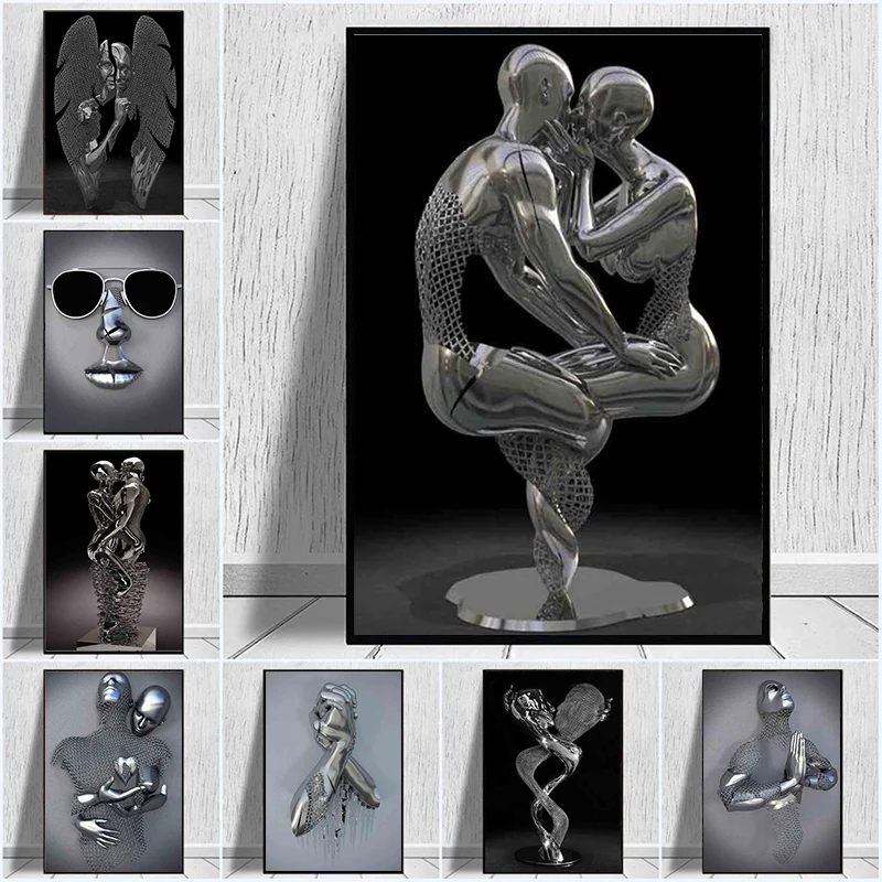 

Скандинавская металлическая скульптура, искусство, абстрактная фигурка, плакат и принты, пара холщовых картин, Настенная картина для гости...