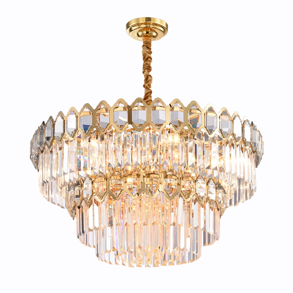 

Luxury crystal chandelier lighting led lamp AC110V 220v gold dinning room living room round light fixtures lustre cristal