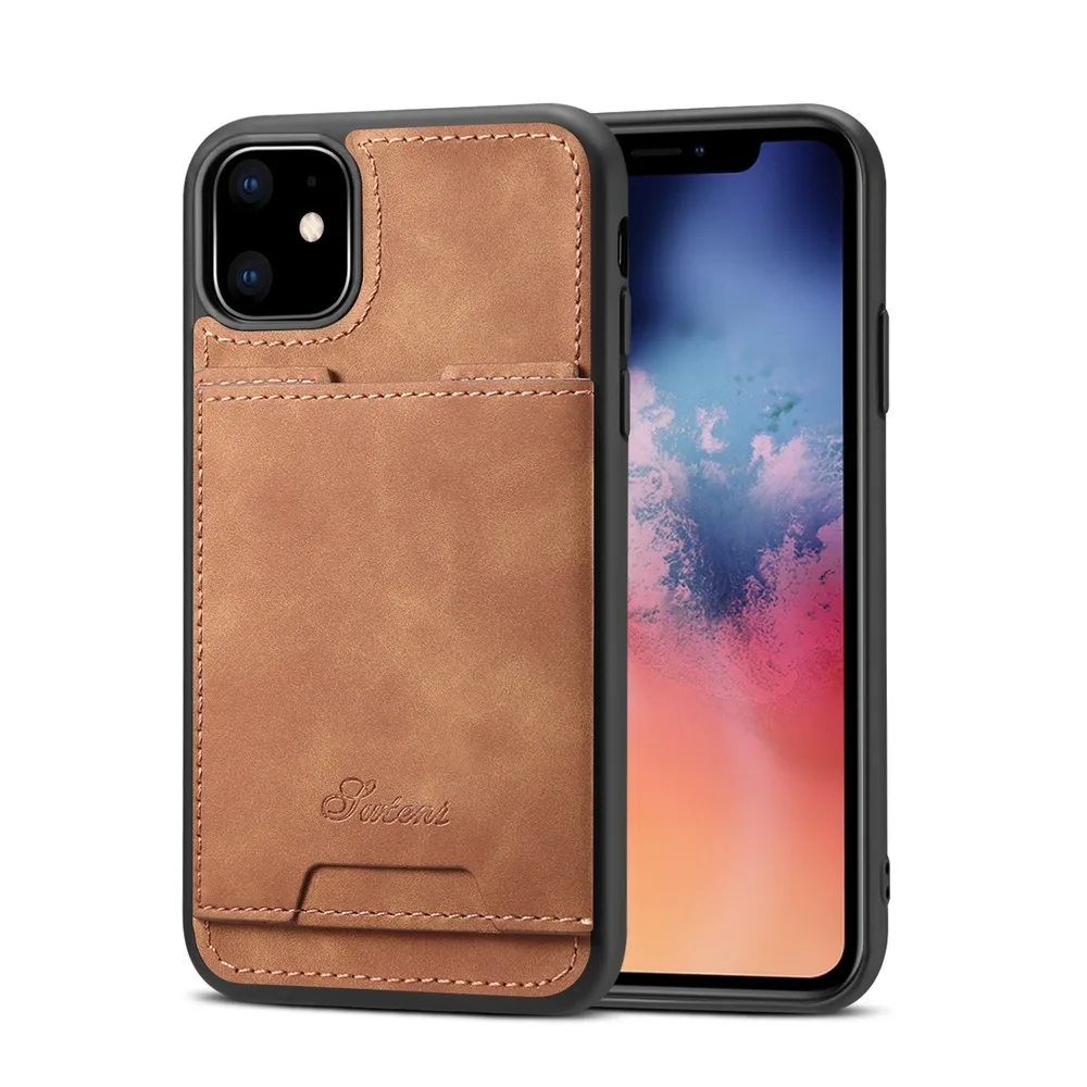 

Luxury Premium PU Leathe Phone Case for Iphone11 Xs Max Xr with Kickstand Pocket Card Protective Back Cover 8plus 7plus