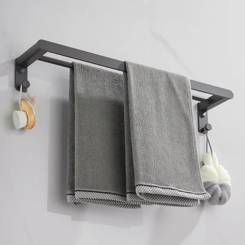 Grey Space Aluminum Towel Rack Towel Pole Double-bar Bathroom Towel Hanger Double Bath Towel Rack