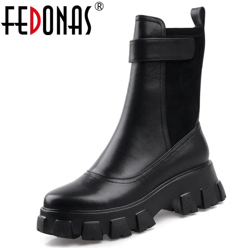 Женские ботильоны из натуральной кожи FEDONAS Зимние на платформе с массивным