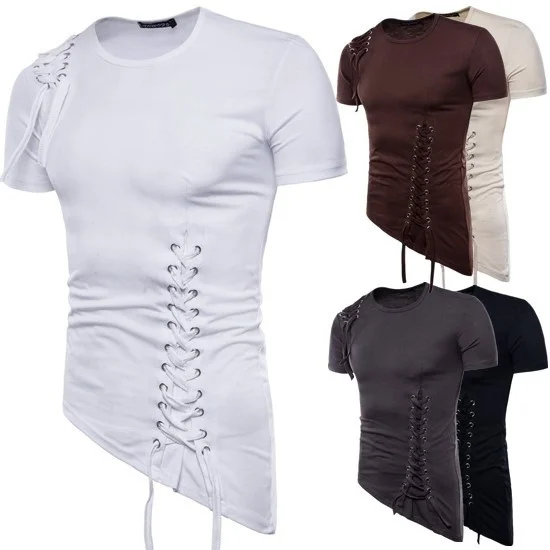 

Мужская летняя новая футболка с коротким рукавом и асимметричным дизайном, Модная вязаная веревка, мужские футболки, мужские футболки 2021