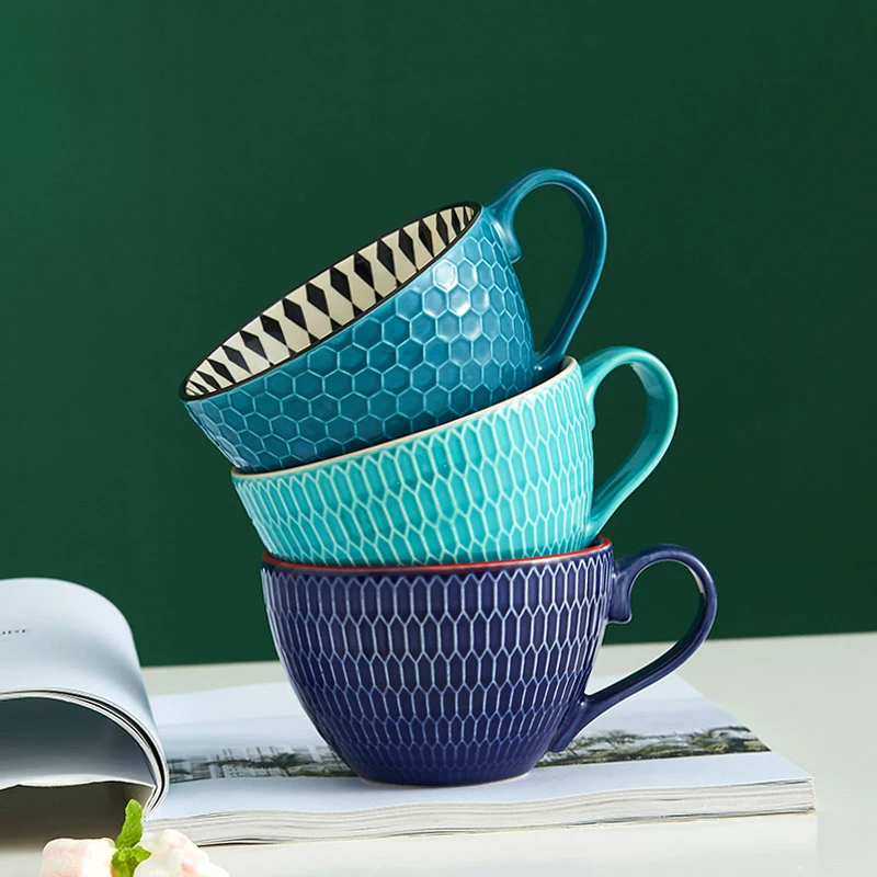Creative ceramic cup Nordic style Mug Cup large capacity relief European coffee breakfast milk | Дом и сад