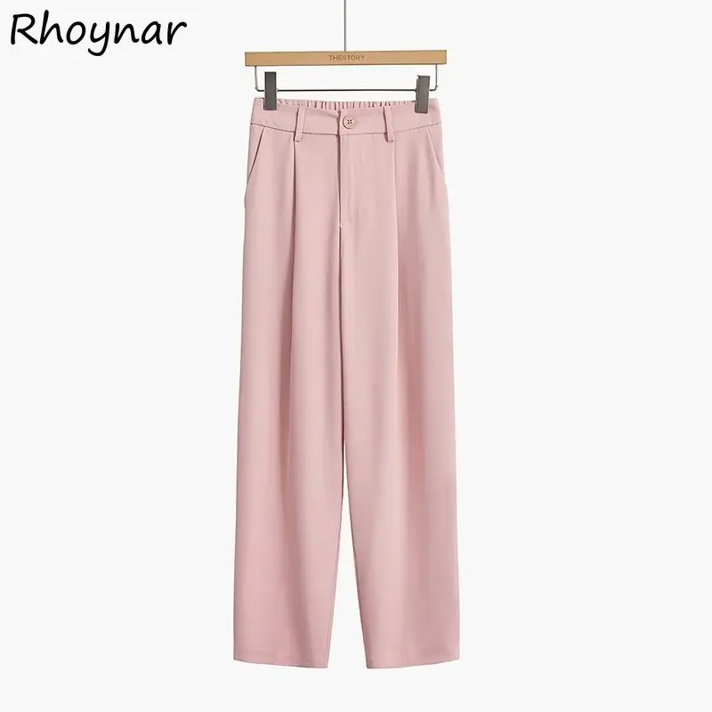 

Pants Women Summer Fashion Temperament Elegant Simple Breathable High Waist Solid Draped Pockets Office Wide Leg Ankle Length