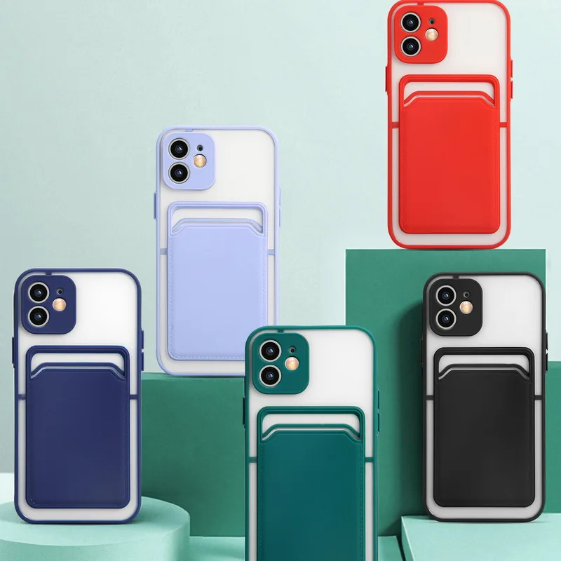 

Case For iPhone 11 For iPhone 12 11Pro Max XS XR 7 8 SE 2020 Card Slot Shockproof Silicone Case Cover