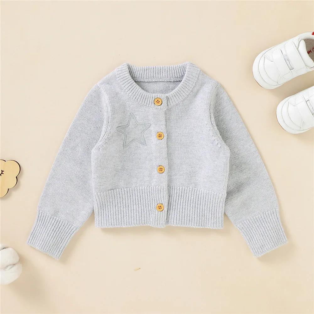 0-18Months Baby Girls Star Embroidery Single-Breasted Cardigan Newborn Warm Loose Long Sleeve Knitted Sweater Tops Autumn