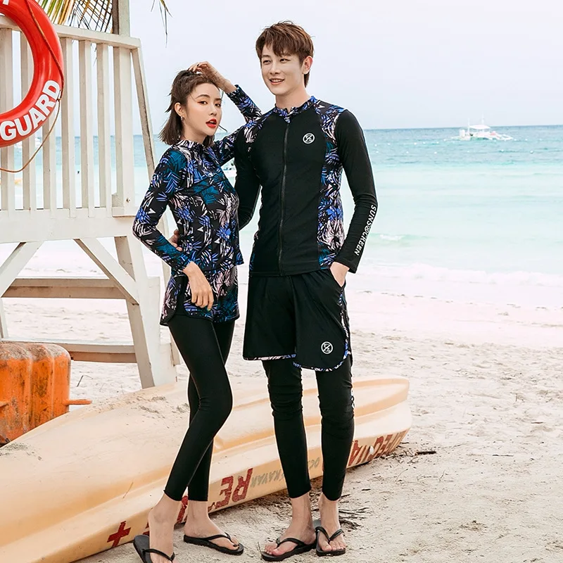 Womens 5pcs Long Sleeve Rash Guard UV Sun Protection Printed Zipper Surfing Three Piece Swimsuit Bathing Suit Basic Skin Diving - купить по