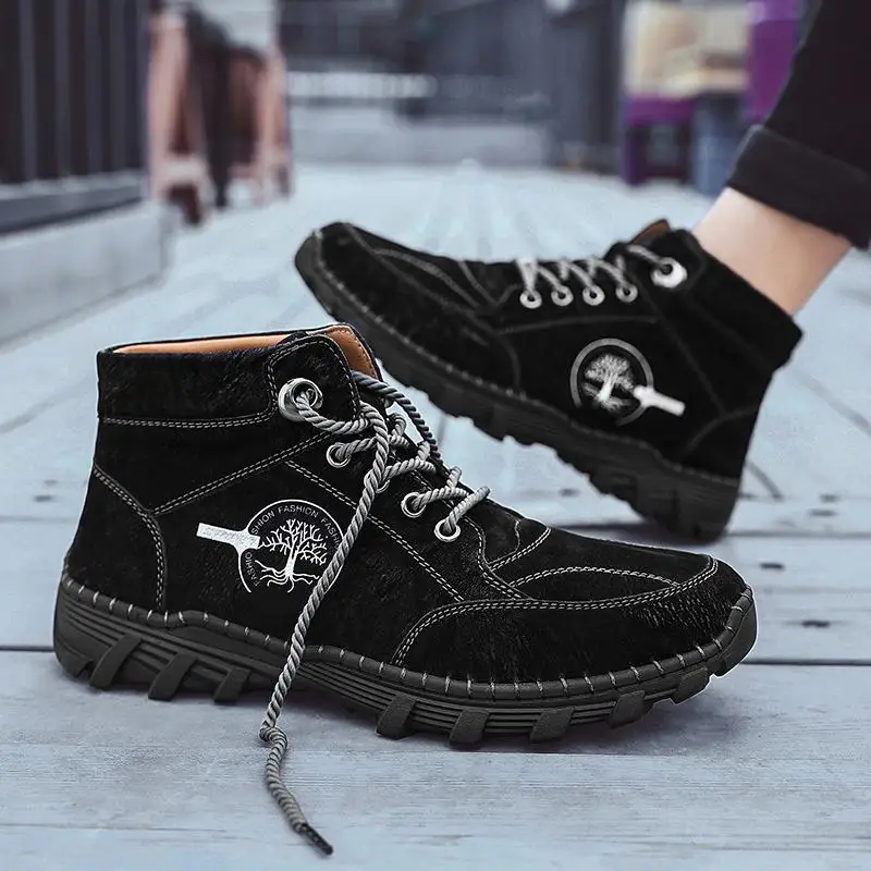 

2020 Fashion Casual Shoes Men Boots Handmade High Top Snow Boots Outdoor Autumn Winter Shoes Men Ankle Boots Big Size 39-48