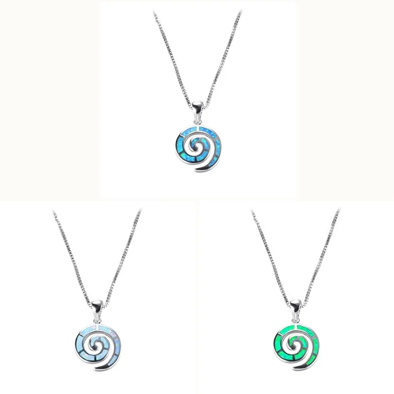 Изысканная спираль улитки дизайн Синий Имитация огненный опал кулон ожерелье