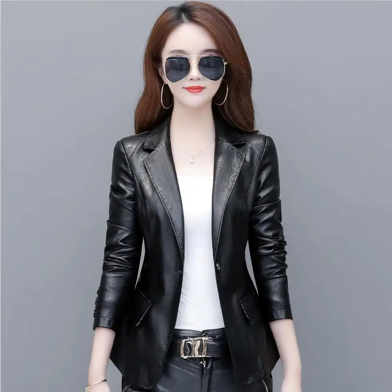 

New Plus Size 3XL 4XL Women's Leather Jacket 2021 Spring Motorcycle Leather Jacket Women Leather Suit Female Jacket Blazer