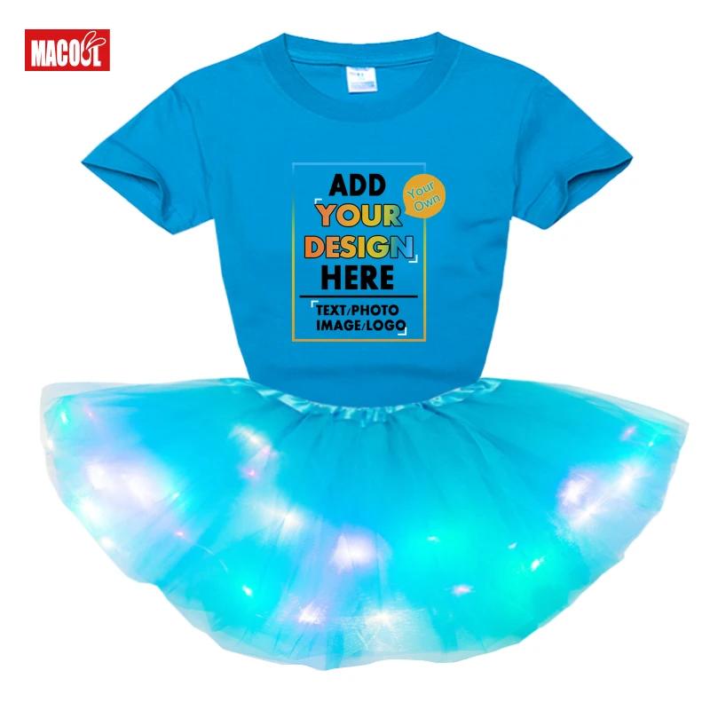 Your Own Design Girls Dress Suit Princess Kids Set Party Light Dress+tShirt 2020 Kids Design Name Number Birthday Party Clothing