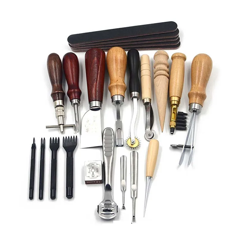 

19PCs/set Leather Craft Tools Kit Stitching Sewing Carving Punch Saddle Leathercraft Accessory for DIY Handmade Leather Working