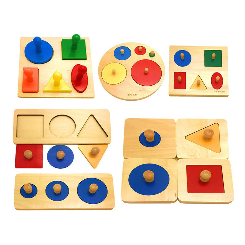 

Montessori Toys Geometric Shapes Panel Hand Grip Board Children Shape Matching Educational Teaching Aids Toys For Kids