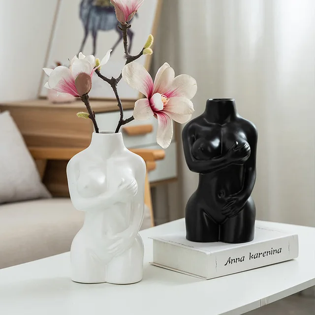 

European Naked Female Body Ceramic Vase Flower Arrangement Coffee Table Furnishing Crafts Home Livingroom Figurines Decoration