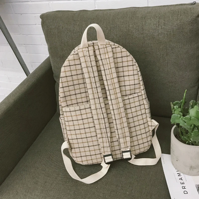 Комплект из холщового рюкзака и сумки на ремне для женщин 2 предмета клетчатый