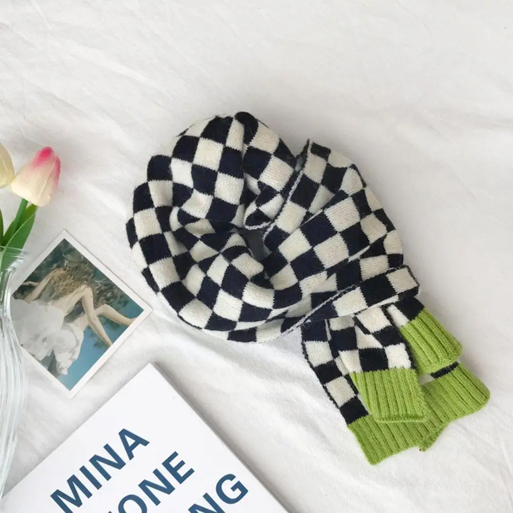 

Новинка 2021 клетчатый шарф в шахматную клетку женский осенне-зимний шарф вязаный Ретро кашемировый мягкий модный искусственный маленький ж...