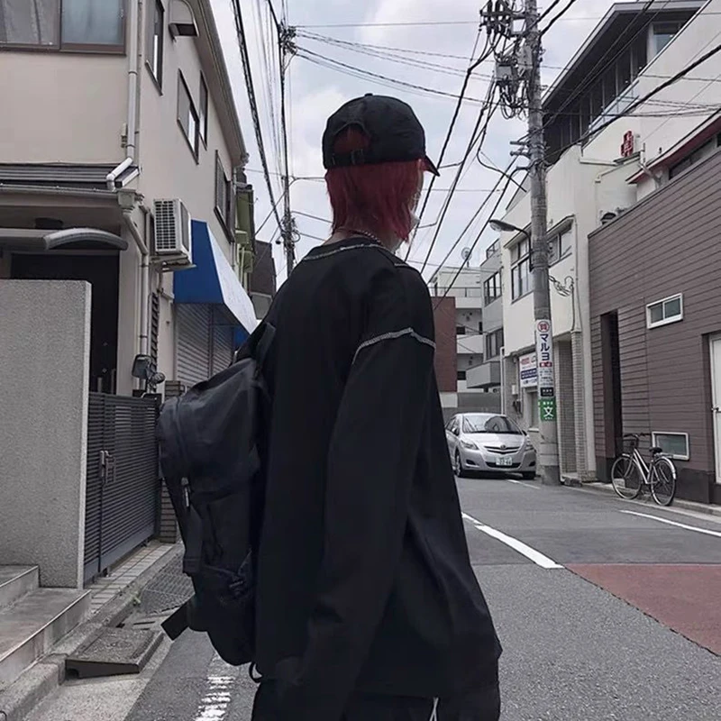 Футболка мужская с длинными рукавами винтажная свободная уличная одежда в стиле