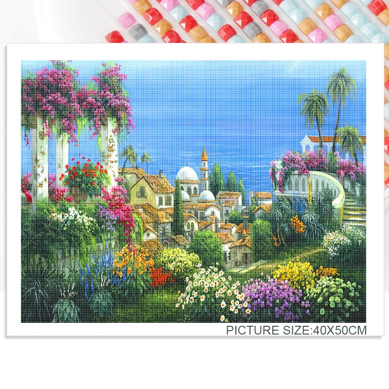 

Cartoon Landscape Cross Stitch Diy Diamond Painting Kits Wall Art Flower Plant Embroidery Full Square Round Diamond Home Decor