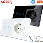 ASEER TuyaEwelink 1-2-3 Gang Wifi переключатель с розеткой ЕС, стеклянная панель 95-250 В 10A переключатель, 16A розетка работает с Alexa Google Home