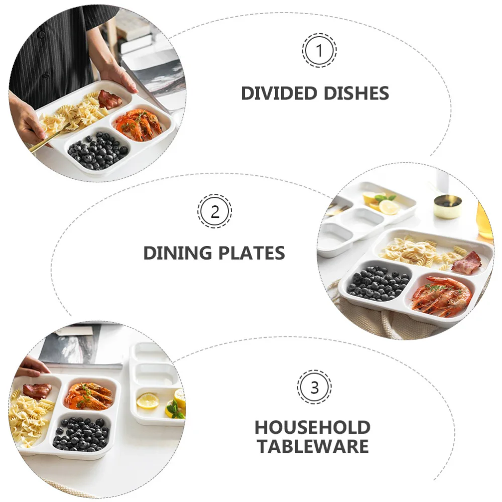 

1PC Breakfast Dinner Plate Ceramic Plate Compartment Square Food Plate (3-grid)
