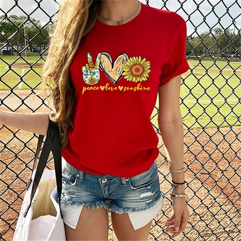 Футболка женская с надписью Peace Love Sunshine|Футболки| |