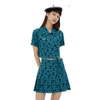 womens set sweet style hot girl skirts summer new butterfly pleated short skirt shor sleeve shirt female two piece sets n0054