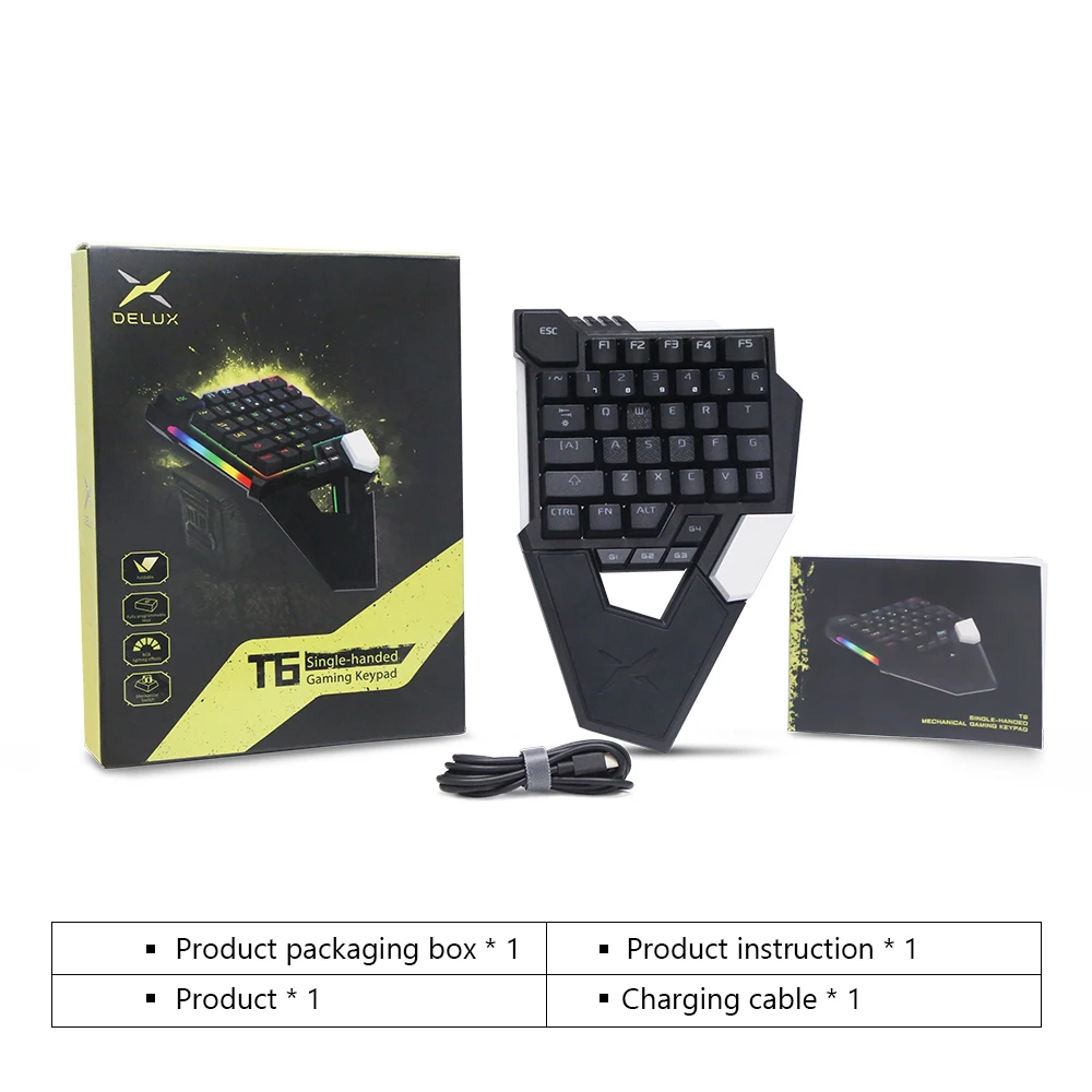DELUX T6 Одноручные механические игровые клавиатуры складной RGB 39 ключ полностью программируемая Проводная клавиатура для ноутбука PC Gamer