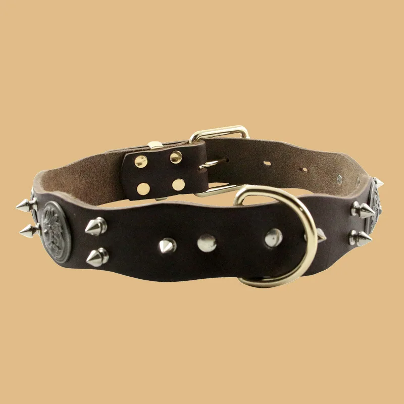 Собака заклепки ошейники для собак Высококачественная коровья кожа круглый пуля