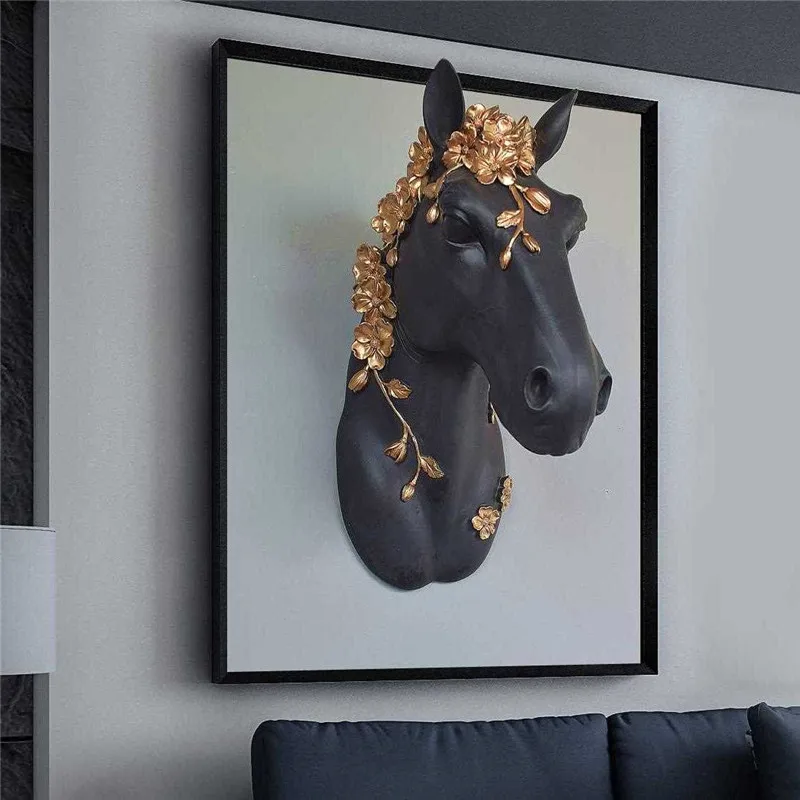 

3D Resin Wall Horse Head Statue Animal Sculpture Murals Home Decoration Decor Accessories Handicraft Hanging Artwork R2379
