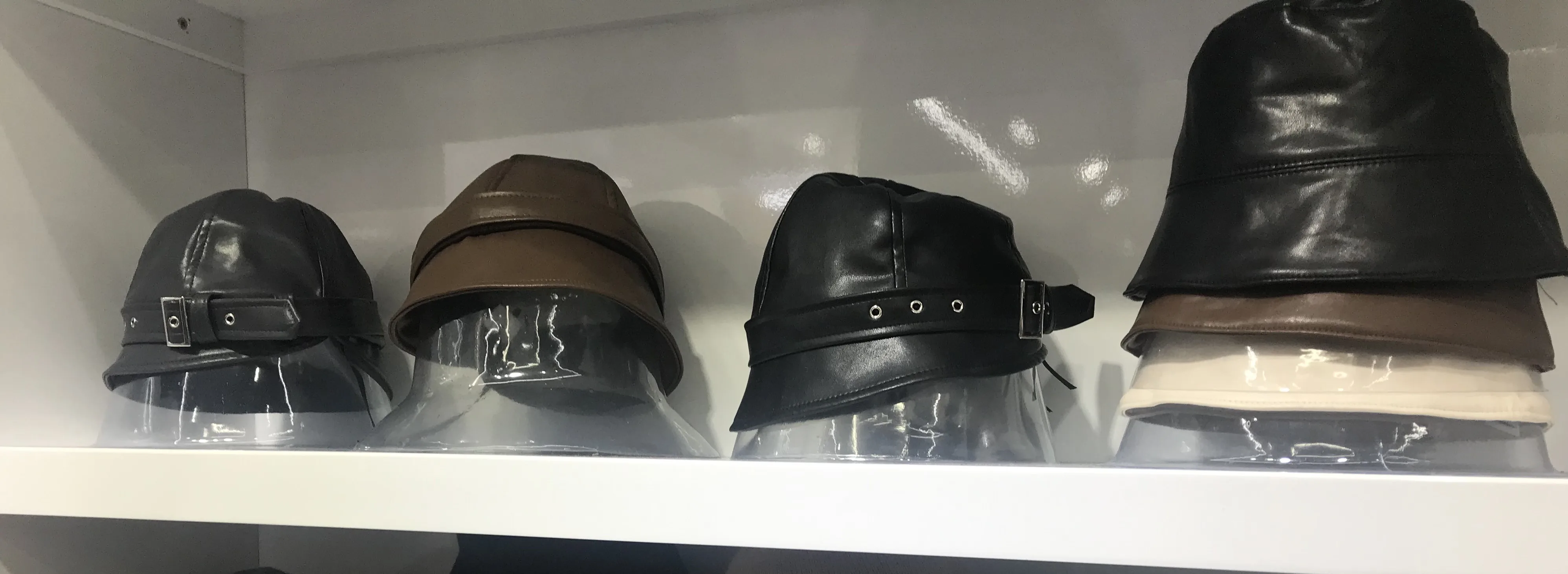 

202009-xinyuandDF autumn pu faux leather Buckle decoration Irregular brim leisure bucket cap men women formal fishermen hat