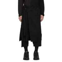 mens pant skirt wide leg spring and autumn new black elastic waisted false two pieces of nine point design straight pants