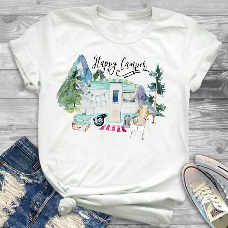 

Womens Clothes T-shirt Women Shirt Adventure Camping Travel Ladies Female Clothing T Graphic Short Sleeve Printed Top Tshirt