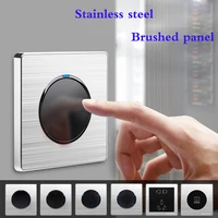 4 gang 1 2 way brushed stainless steel light socket any click point control wall socket switches panel with led