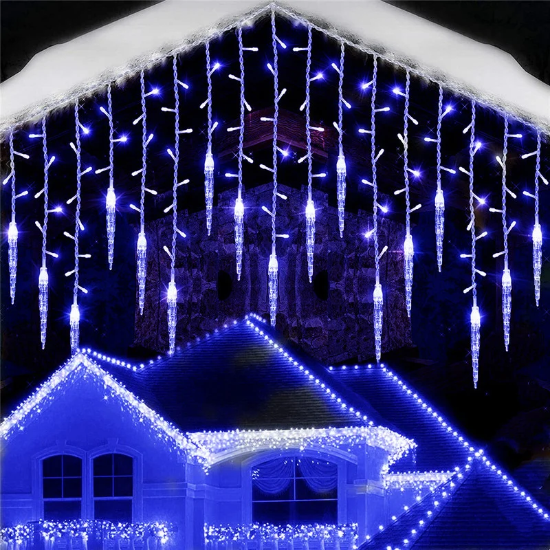 

3m-28m Christmas Garland LED Curtain Icicle String Light 220V Droop 0.4-0.6m Mall Eaves Garden Stage Outdoor Decorative Lights