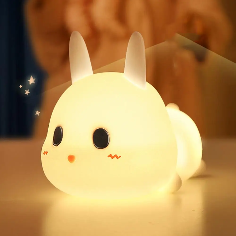 

Силиконовый светодиодный ночник в виде кролика, аккумуляторная лампа для сна с рисунком животного, прикроватная лампа для детской спальни, подарок, светодиодный светильник