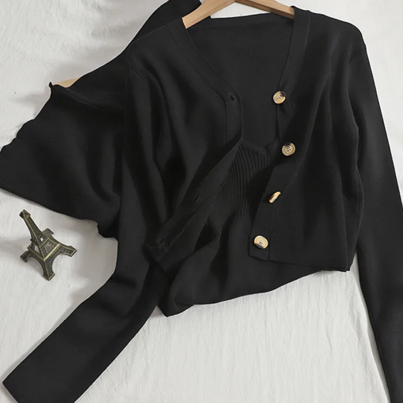 Женский трикотажный Костюм-двойка короткий топ кардиган и длинное платье на