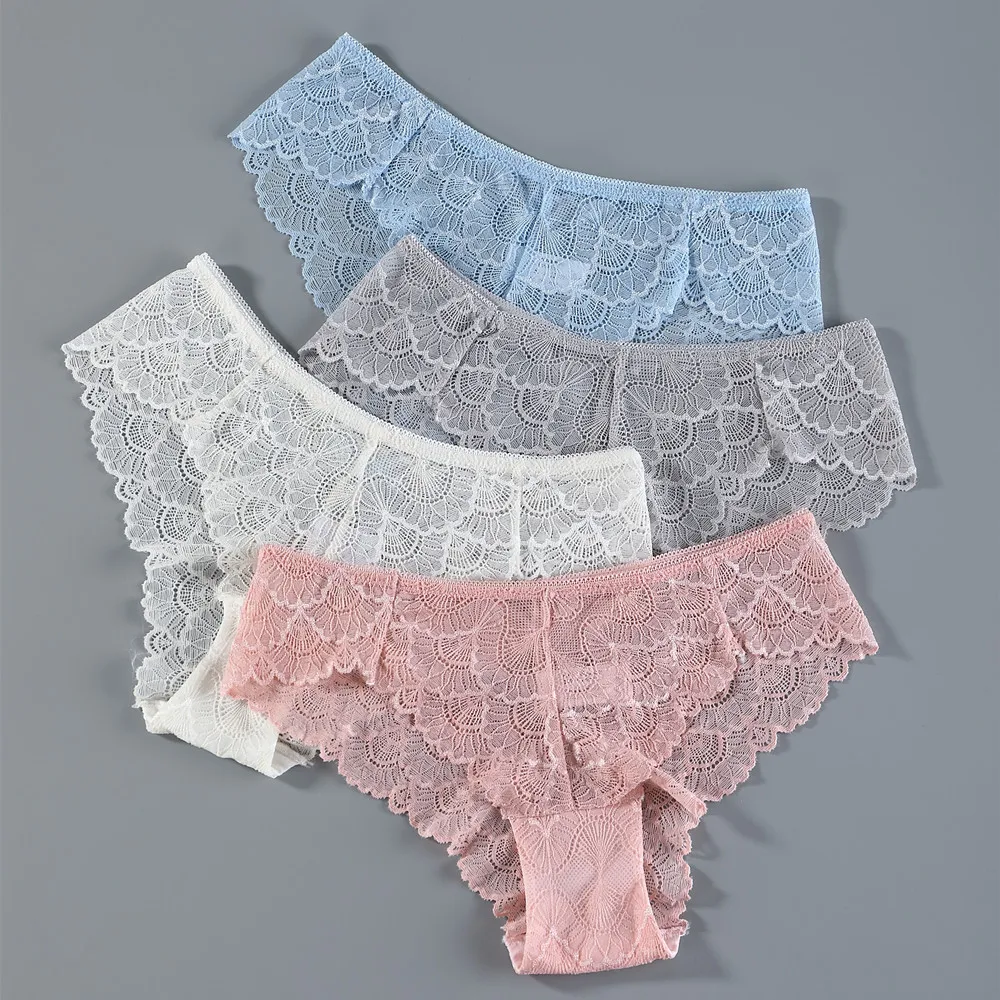 

3Pcs Sexy Women Lace Panties Underwear Seamless Transparent Panties Thongs Low Waist Hollow Briefs Solid Female Panty Lingerie