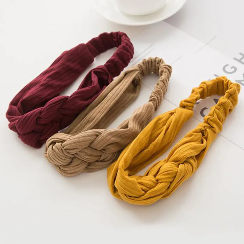 

Women Braid Twist Hair Ribbon Washing Face Knitted Headband Turban Elastic Head Band Chinese Knot Hairband Hair Accessories