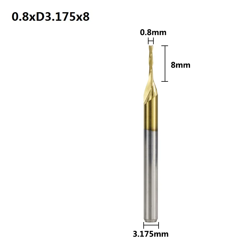0.8xD3.175x8 XCAN 10 шт. 0,8-3,175 мм с титановым покрытием 2 флейты плоская Концевая фреза 3,175 мм хвостовик ЧПУ фреза Карбид Концевая фреза - Длина режущей кромки: 0.8xD3.175x8