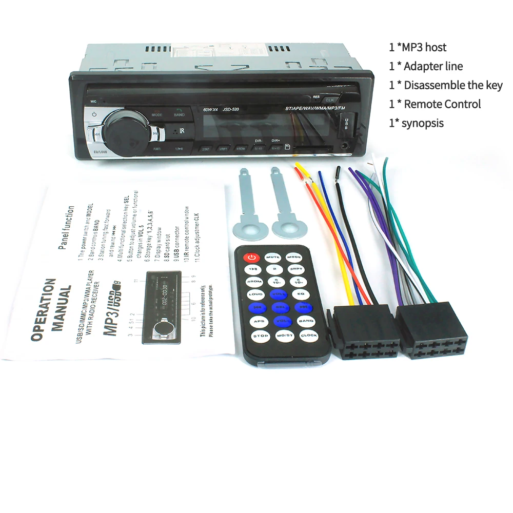 Bluetooth V2.0 JSD-520 Стерео Авторадио автомобиля радио 12 В в-тире 1 Din FM Aux вход приемник SD USB MP3 MMC WMA аудио плеер JSD520