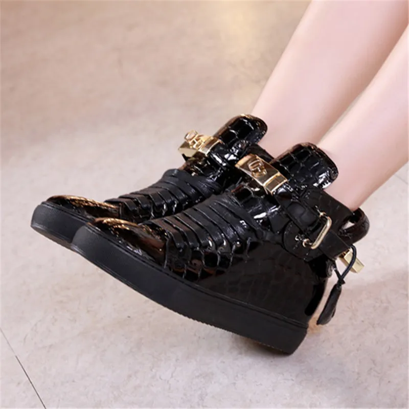 

Spring Autumn New Leather Men's Running Shoes Fashion Casual High-top Women's Sneakers Metal Lock Unisex Internal Increase Shoes