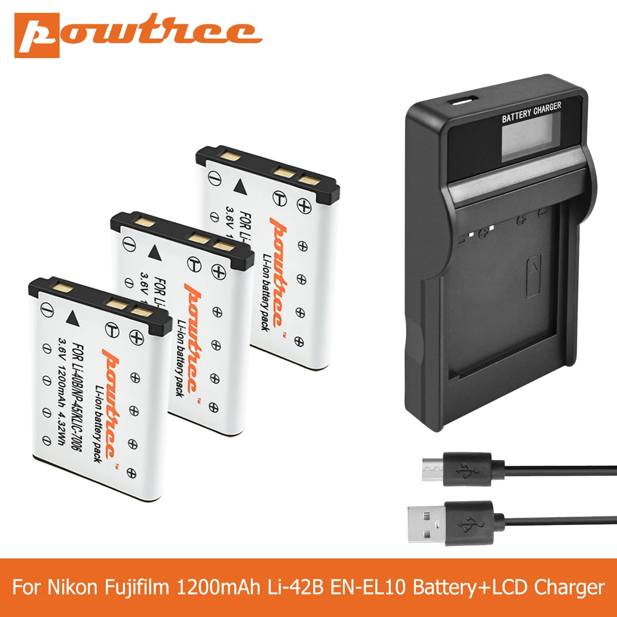 POWTREE 1.2Ah Li 40B NP45 42B EN EL10 RU ENEL10 цифровой Камера Батарея + ЖК дисплей Зарядное