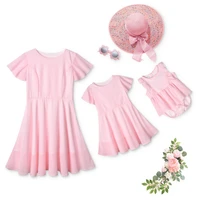 new family women girls pink dress mother daughter wedding party dresses mommy kids clothes mom baby romper matching outfits