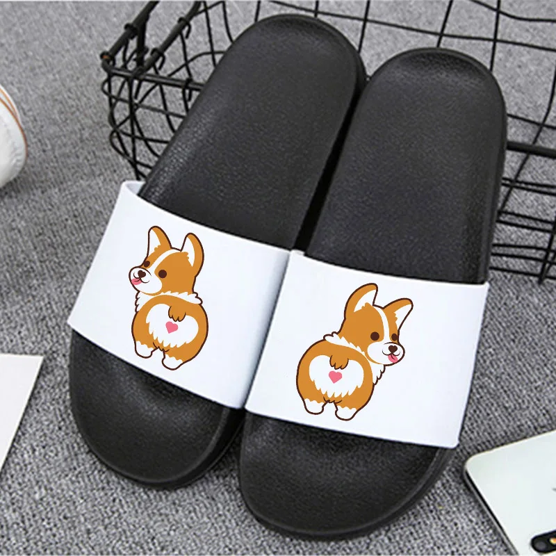 

Butt Funny Corgi Slippers women casual cute graphic home Slippers woman flip flops Bathroom Slide Women indoor Slippers